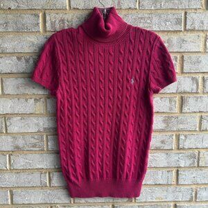 Ralph Lauren Sport Turtleneck Short Sleeve Cable Knit Sweater Women's Size L